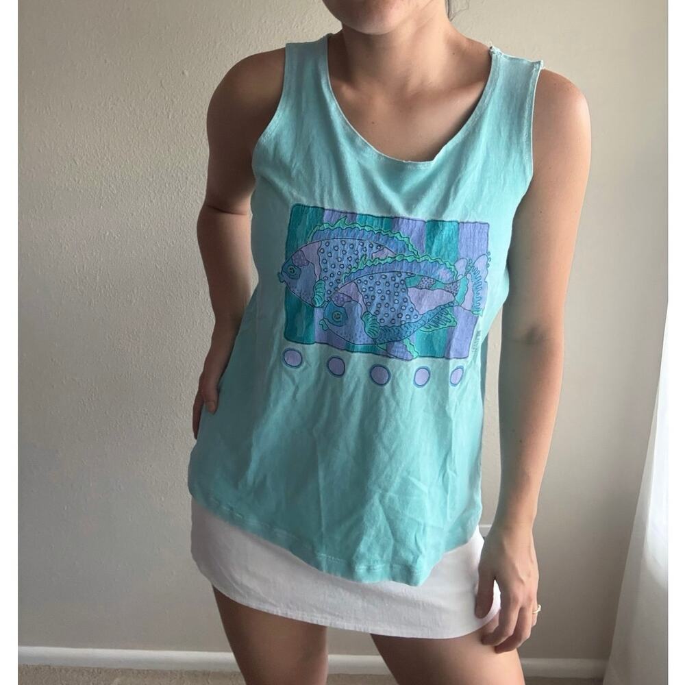 Fresh Produce Vintage 90s Rainbow Fish Distressed Tank coastal preppy beach